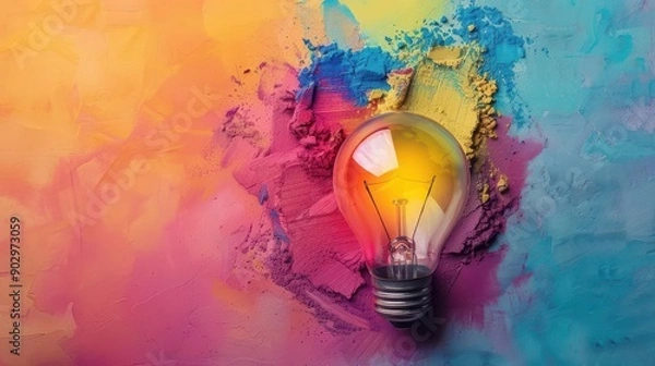 Fototapeta Business meeting with creative idea generation, right-aligned, pastel background, high resolution,