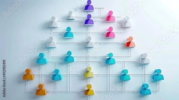 Obraz 3D Illustration of a Colorful Organizational Chart Depicting Hierarchy and Connections