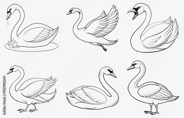 Fototapeta Elegant Swan Line Art Vector – Premium Quality Monochrome Design for Print and Digital Use