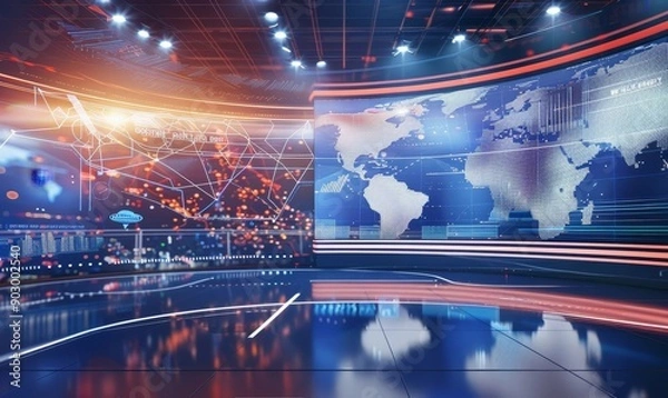 Fototapeta Digital world breaking news studio Background for news report and breaking news on world live report, Generative AI