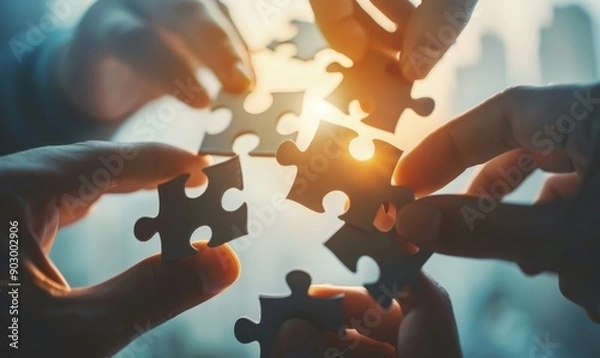 Fototapeta A puzzle being assembled by a team each piece representing a different aspect of their business vision and goals coming together, Generative AI