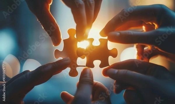 Fototapeta A puzzle being assembled by a team each piece representing a different aspect of their business vision and goals coming together, Generative AI