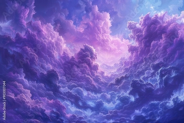 Fototapeta Abstract landscape with rich purple cumulus clouds, drifting in a serene sky Fantasyinspired aesthetic, ideal for creating a captivating background