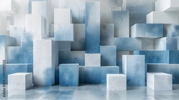 Fototapeta Abstract Blue and White Geometric Blocks in a Modern Space