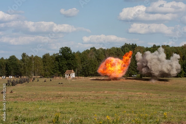 Obraz Eksplozja. Wybuch na polu bitwy.