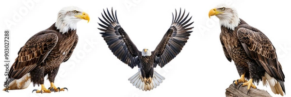 Fototapeta Set of A majestic bald eagle isolated on transparent background