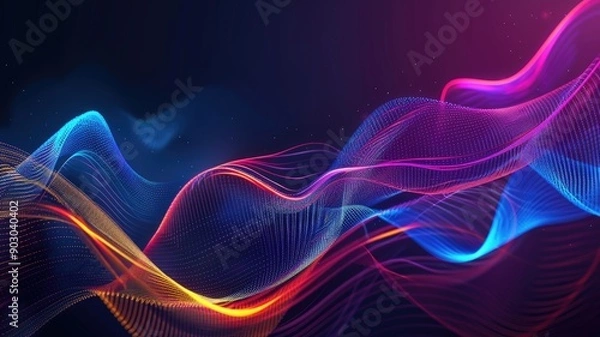 Fototapeta Vibrant, dynamic lines in neon colors creating a sense of movement against a dark background.