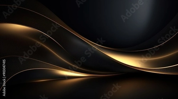 Fototapeta Abstract black and gold background with smooth curves and a textured surface.