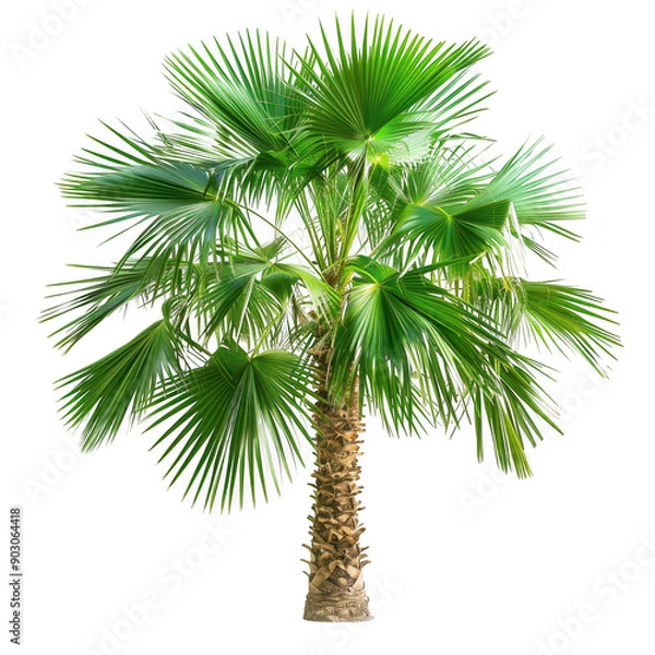 Fototapeta Vibrant Green Palm Tree in a Tropical Setting Isolated Against A White Background