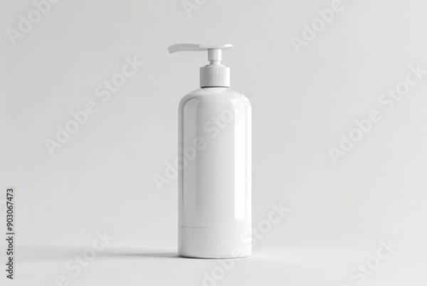 Obraz Minimalist White Cosmetic Foam Pump Bottle on Plain Gray Background - Product Mockup for Beauty, Skincare, and Packaging Design