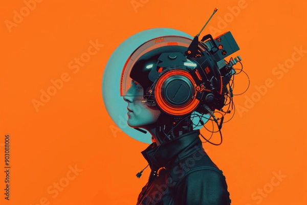 Fototapeta Creative illustration of a robot with humanlike emotions, emotional robot, scifi concept