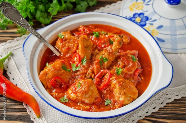 Fototapeta Chakhokhbili - chicken stewed with tomatoes