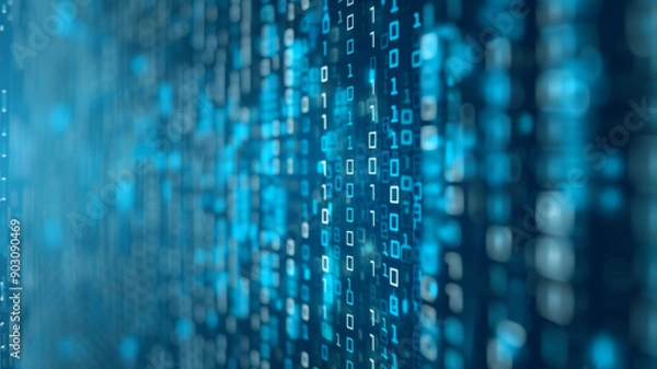 Fototapeta Abstract digital background with binary code streams in a futuristic setting, showcasing technology and data flow.