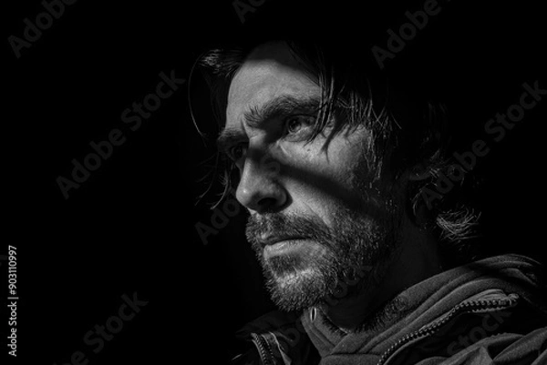 Obraz rostro de hombre en fondo negro 