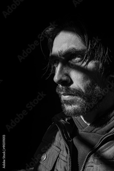 Obraz rostro de hombre en fondo negro 