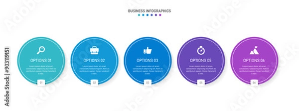 Fototapeta Horizontal progress bar featuring 5 arrow-shaped elements, symbolizing the five stages of business strategy and progression. Clean timeline infographic design template. Vector for presentation