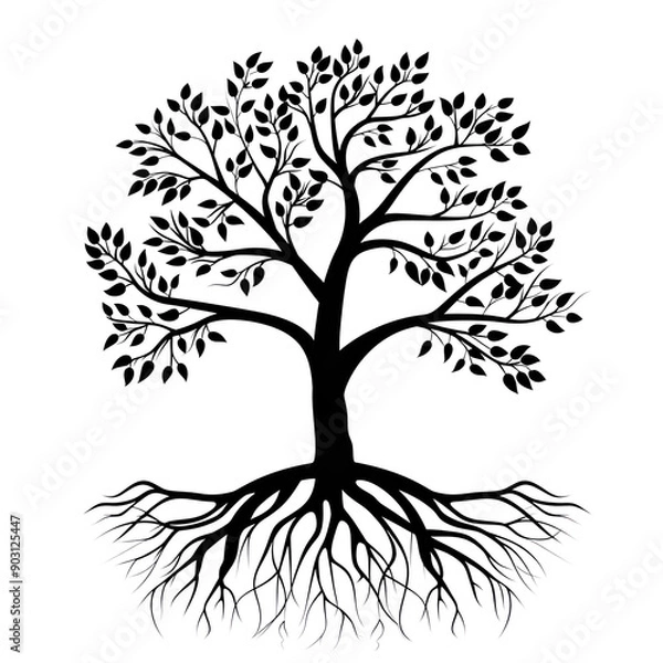 Obraz Black tree silhouette. Isolated on transparent background.