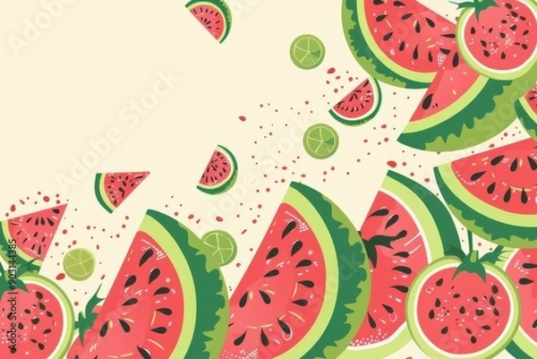 Fototapeta Colorful Watermelon Slices Background Design. Food