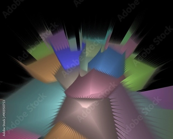 Fototapeta Set on a black background brightly coloured pieces exploding apart in multicoloured layers