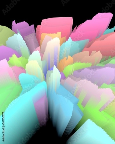 Fototapeta Set on a black background brightly coloured pieces exploding apart in multicoloured layers