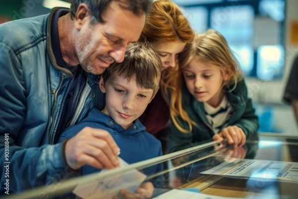 Fototapeta Family Voting Together at Polling Station - Teaching Children Election Process