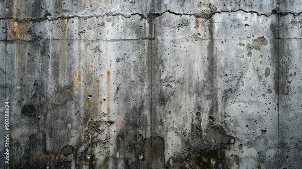 Fototapeta Grungy gray concrete wall with textured surface and rust stains
