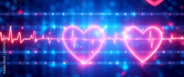 Fototapeta Heart Electrical Activity Over Time: Cardiogram Banner Concept Design