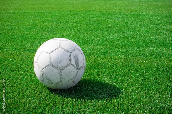 Obraz The football lays on a green grass