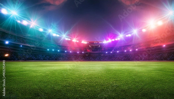 Fototapeta Neon Flashlights in Stadium: Winning and Action Concept