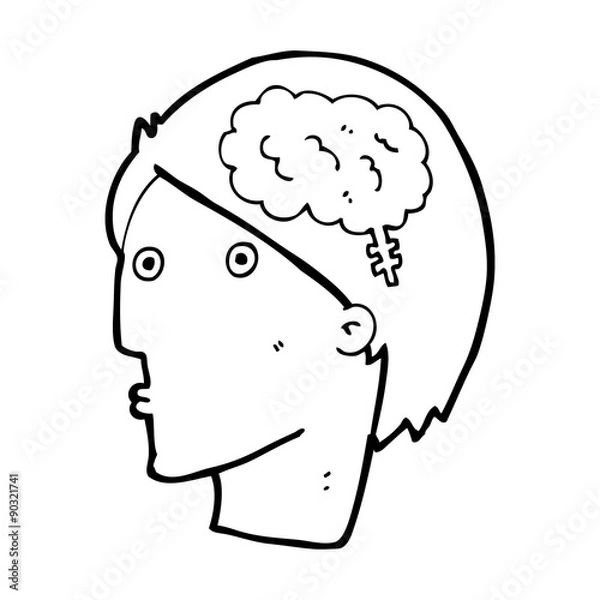 Obraz cartoon man with brain symbol