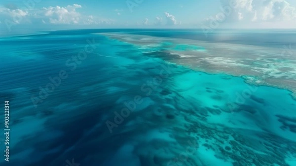 Obraz Ocean surface aerial top view, sea with coral reef
