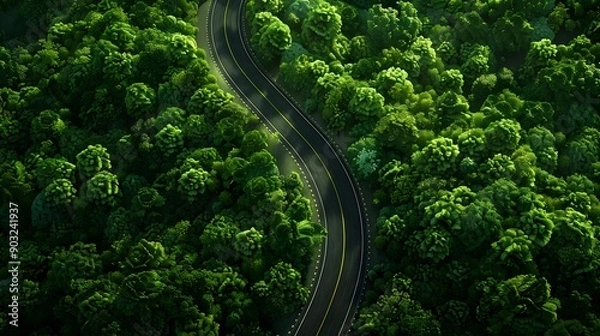 Obraz Aerial view of a road in the middle of the forest
