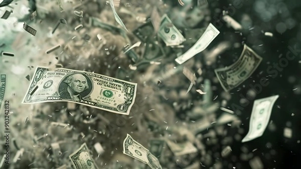 Fototapeta Falling dollar money in slow motion 4K
