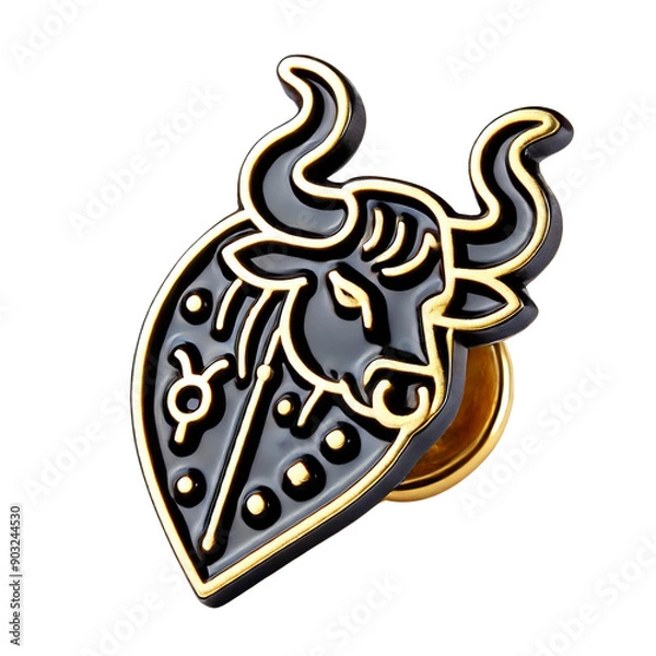 Obraz Enamel pin featuring an intricate ram skull design with curved horns, perfect for adding a touch of boldness to your accessories, isolated on white background, PNG