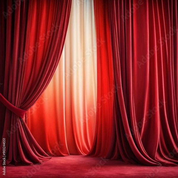 Fototapeta Curtain with soft smooth flowing folds. Deep red maroon color and luxurious texture create a dramatic and elegant atmosphere. Decoration and interior design. Expensive curtain made of rich fabric. AI