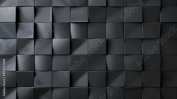 Fototapeta Black 3D Wall Background with Tiles