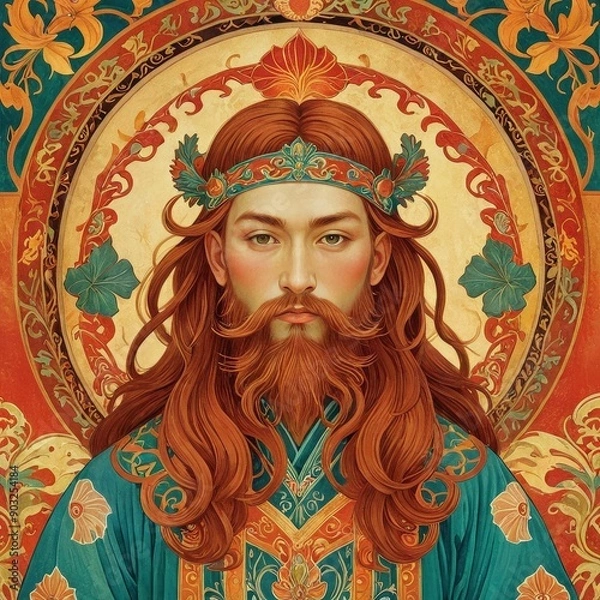 Obraz Portrait of a Man with Long Red Hair and a Crown.