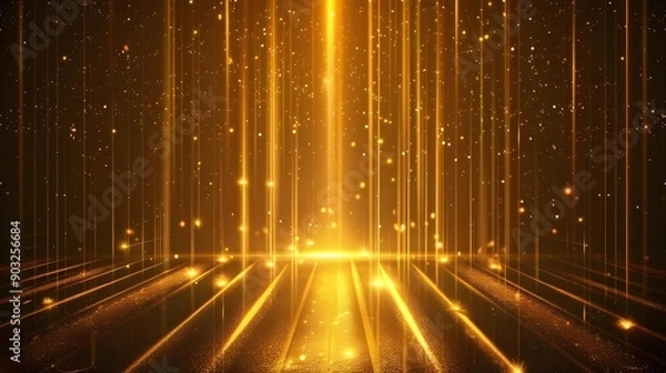 Fototapeta Vertical golden line with light and speed flare effect