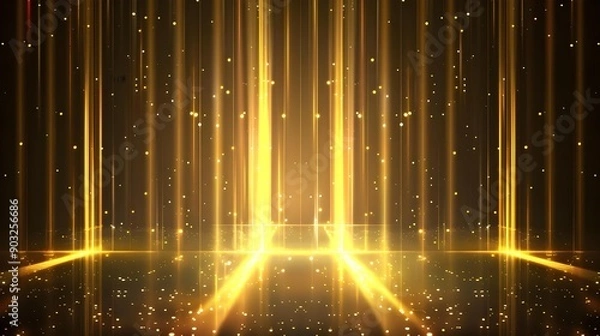 Obraz Vertical gold line with light and speed flare effect