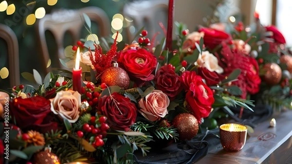 Obraz Christmas-themed floral centerpiece