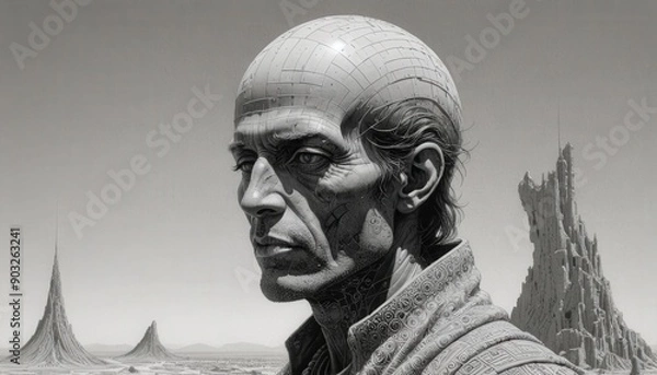 Obraz Futuristic Man in a Desert Landscape.