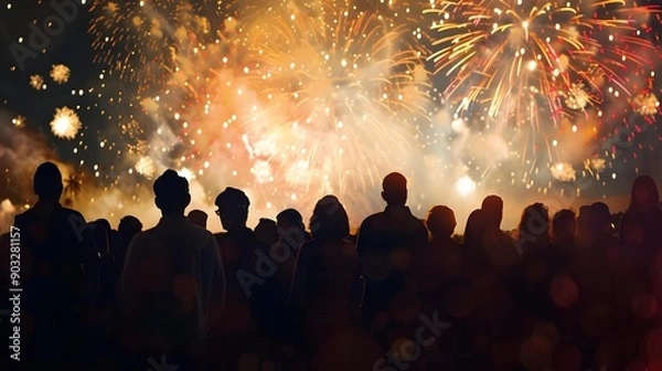 Obraz Crowd watching a fireworks display