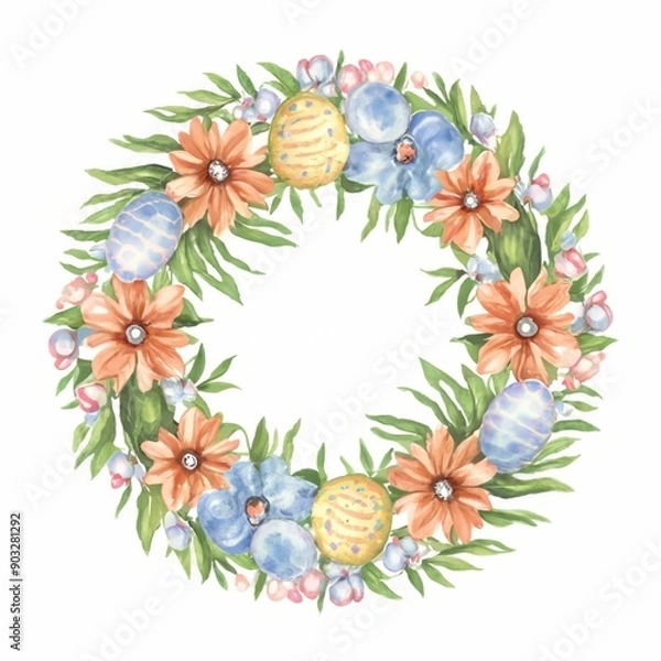 Fototapeta Illustration of Easter eggs wreath