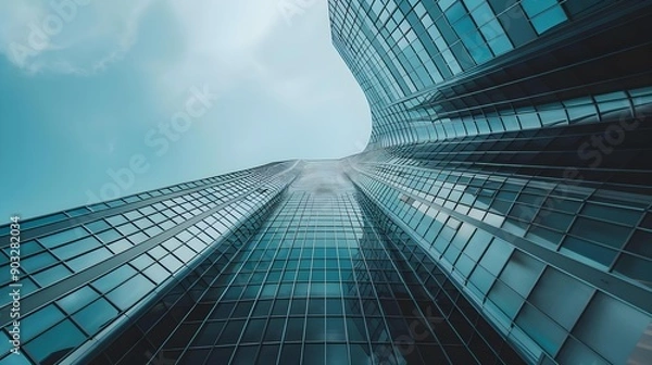 Fototapeta Low angle view of futuristic architecture skyscraper