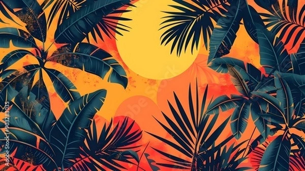 Obraz Seamless abstract pattern with sun and palm tree