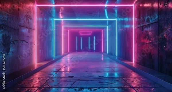 Fototapeta Neon Glow in a Concrete Corridor