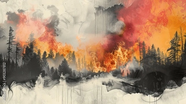 Obraz Contemporary Art Collage of Forest Engulfed in Flames

