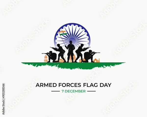 Fototapeta Armed Forces Flag Day. December 7. Holiday concept. Indian Army Day. Template for background With banner, poster and card. Flat  illustration. Jpeg format.