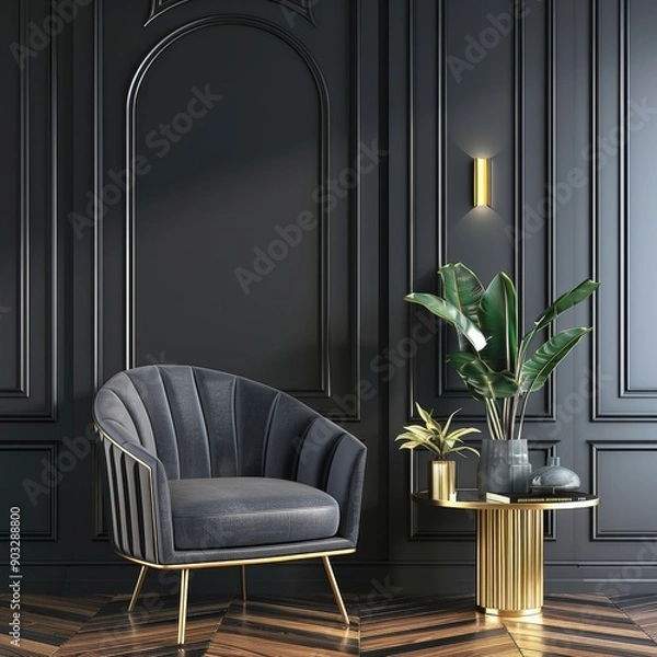 Fototapeta Elegant Interior Design with a Black and Gold Theme