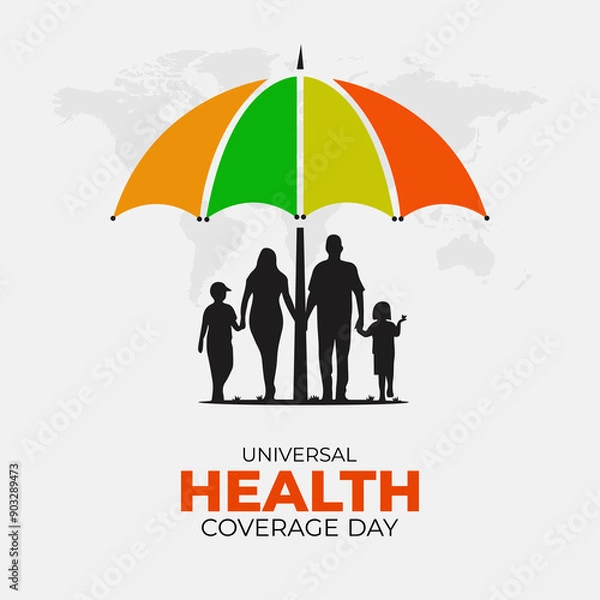 Fototapeta Universal Health Coverage Day. 12 December. Holiday concept. Template for background with banner, poster and card. Flat illustration. Flat design. Jpeg format.